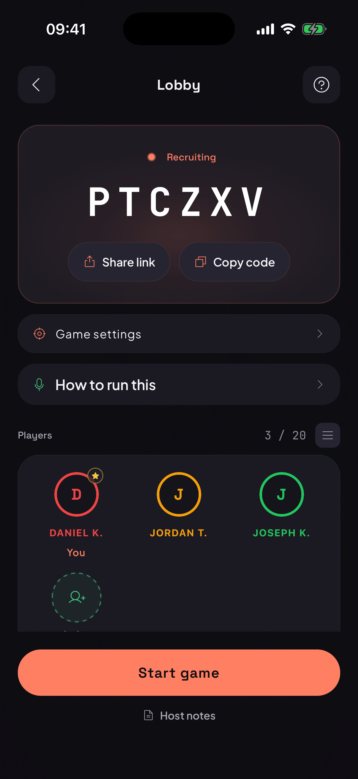 A Coax lobby with three players joined